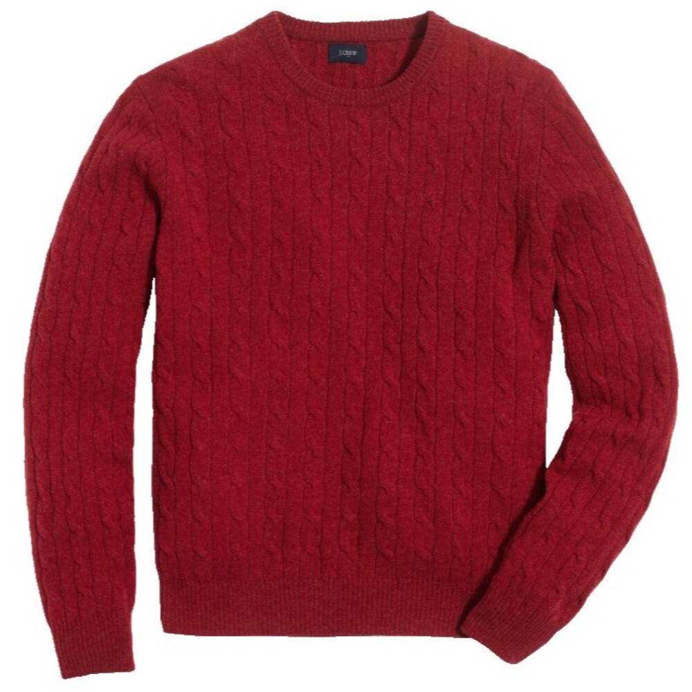 J Crew Lambswool Cable Crewneck Sweater Mens Sz L Heather Beet Burgundy Classic